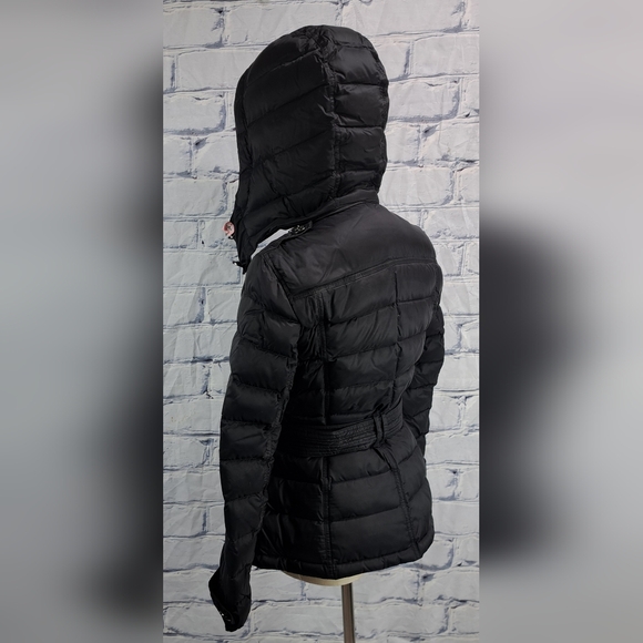 Burberry Women's Puffer Winter Jacket Grey Goose Down Fill Black Hooded Small - Picture 6 of 16